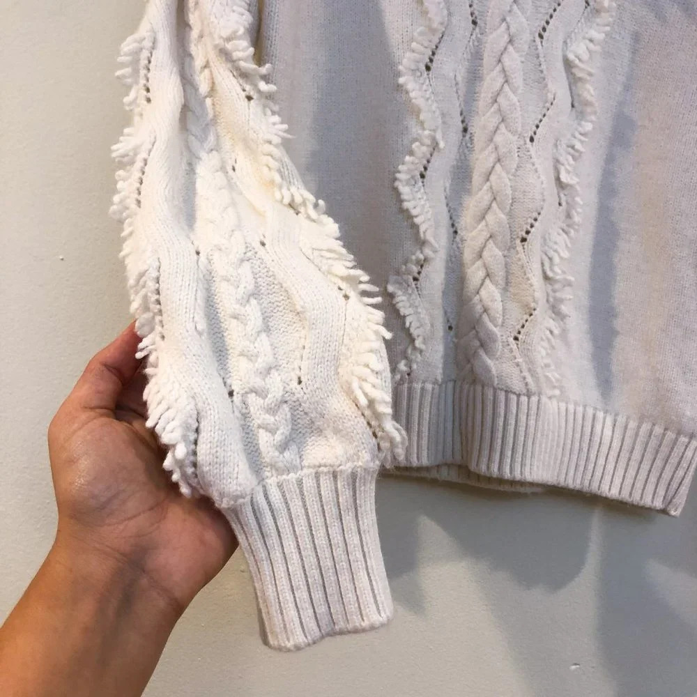 NEW Rails Francis Knit Lace Crew Neck Wool Cashmere Sweater in Ivory Women's XS - Picture 5 of 6